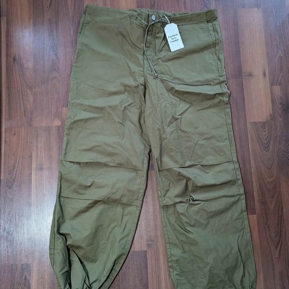 BNWT Unisex Drawstring Casual Cotton Olive Cargo Pants